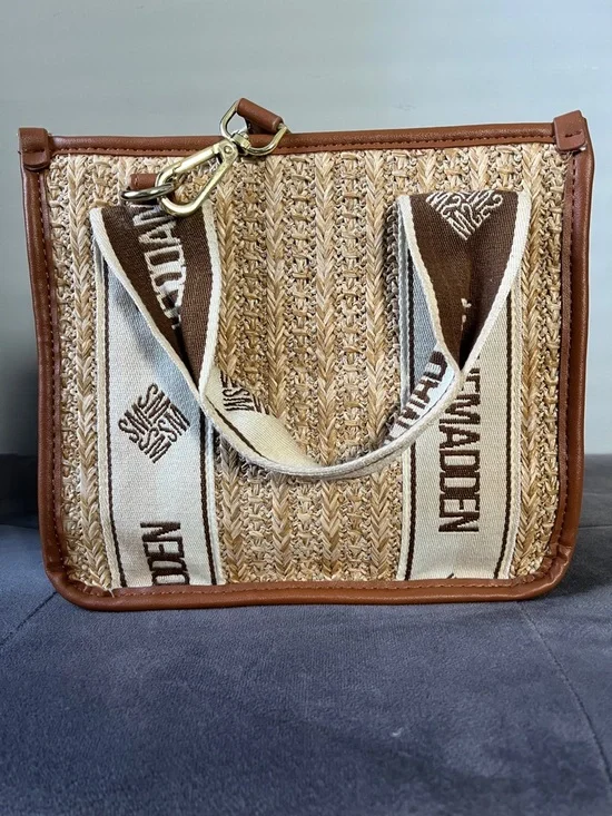 Steve Madden Tan & Cream Woven Crossbody with Branded Canvas Strap - Picture 3 of 7
